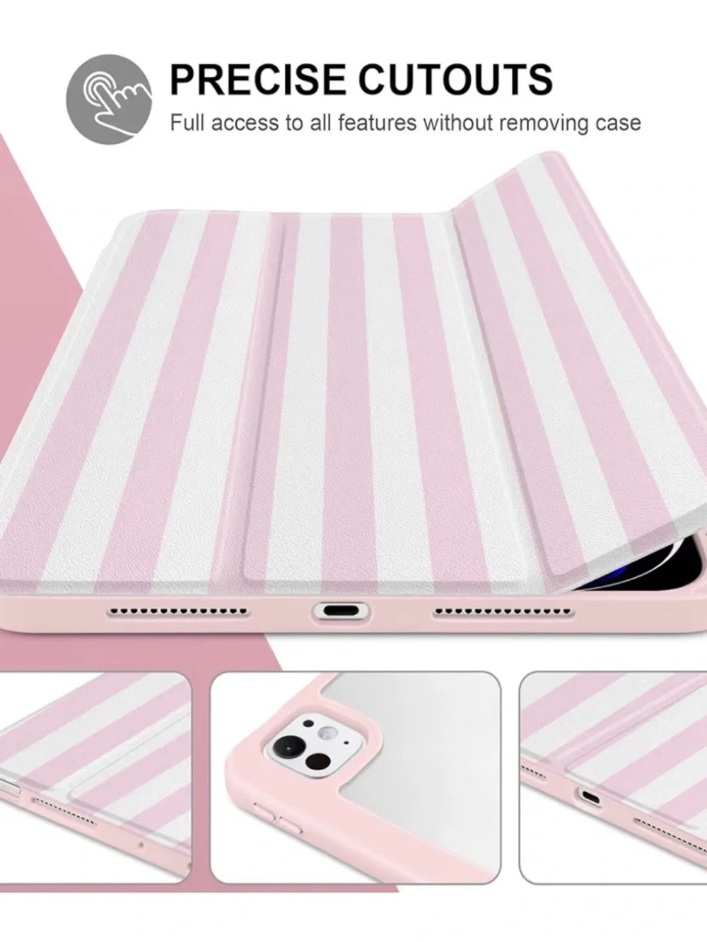 Pink and White Striped Cover Case for iPad Pro 11 inch
